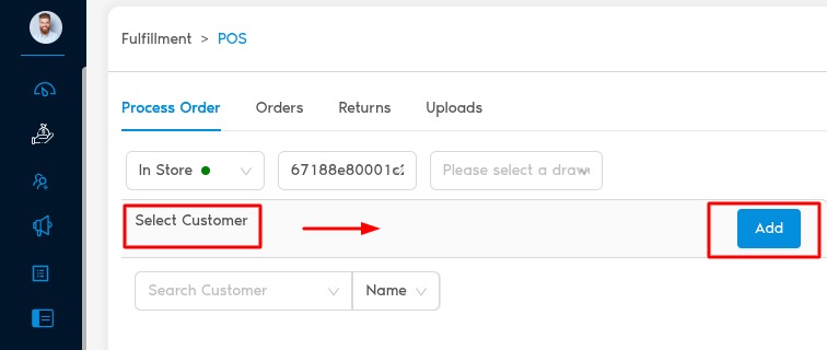 Select Customer and Add buttons