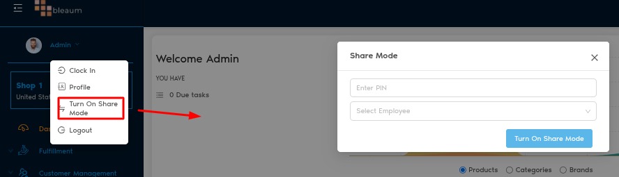 Turn on Share Mode